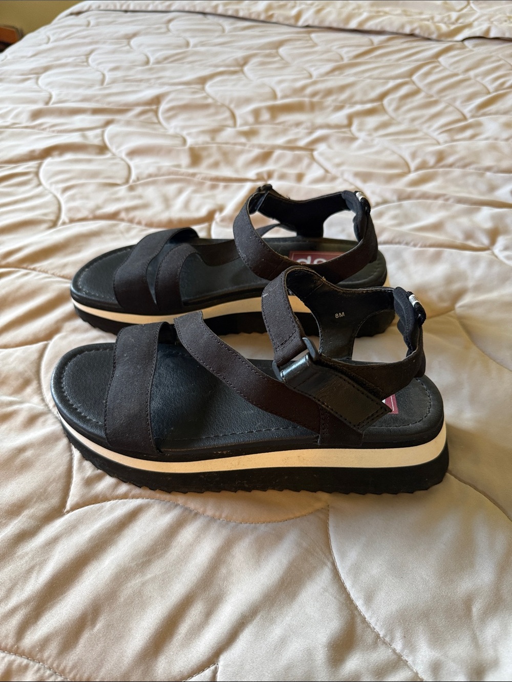 POP Black Platform Strappy Sandals with White Midsole